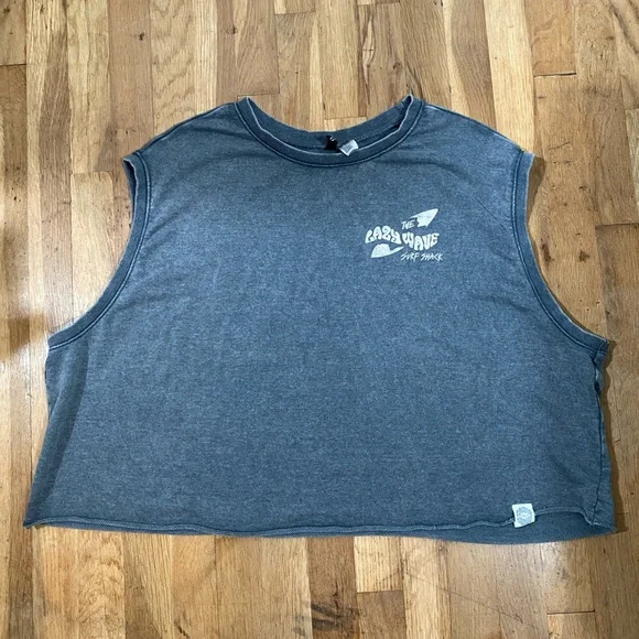 H&M+ Crop Sleeveless Sweatshirt Tank Top Size 3XL Gray Lazy Wave - Picture 3 of 8